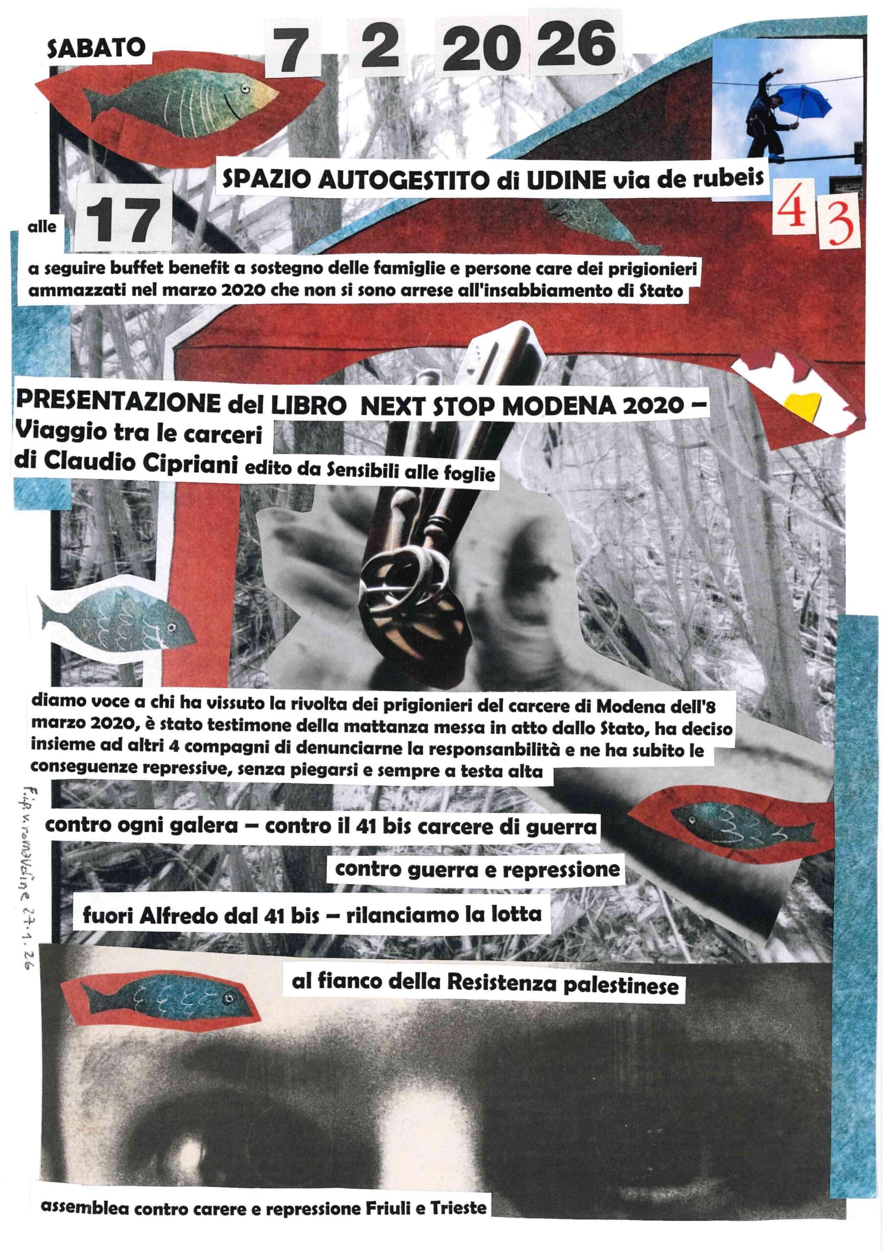 UDINE: PRESENTAZIONE DEL LIBRO “NEXT STOP MODENA 2020. VIAGGIO TRA LE CARCERI” DI CLAUDIO CIPRIANI